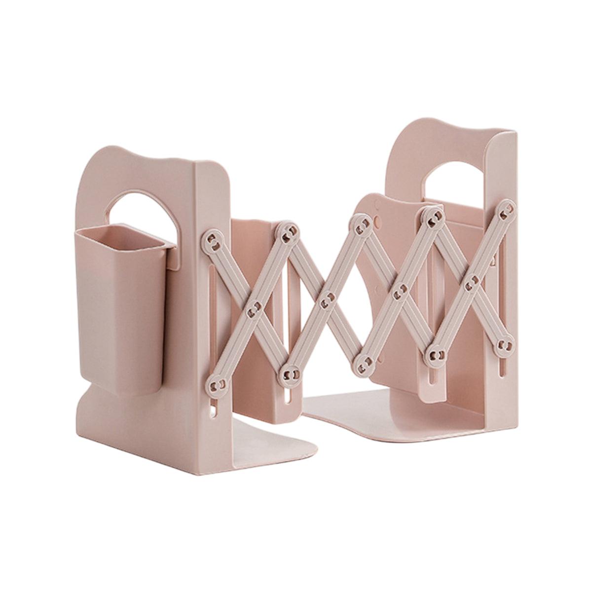 Retractable Book Stand Desk Organizer Adjustable Storage Rack with Pen Holder - White