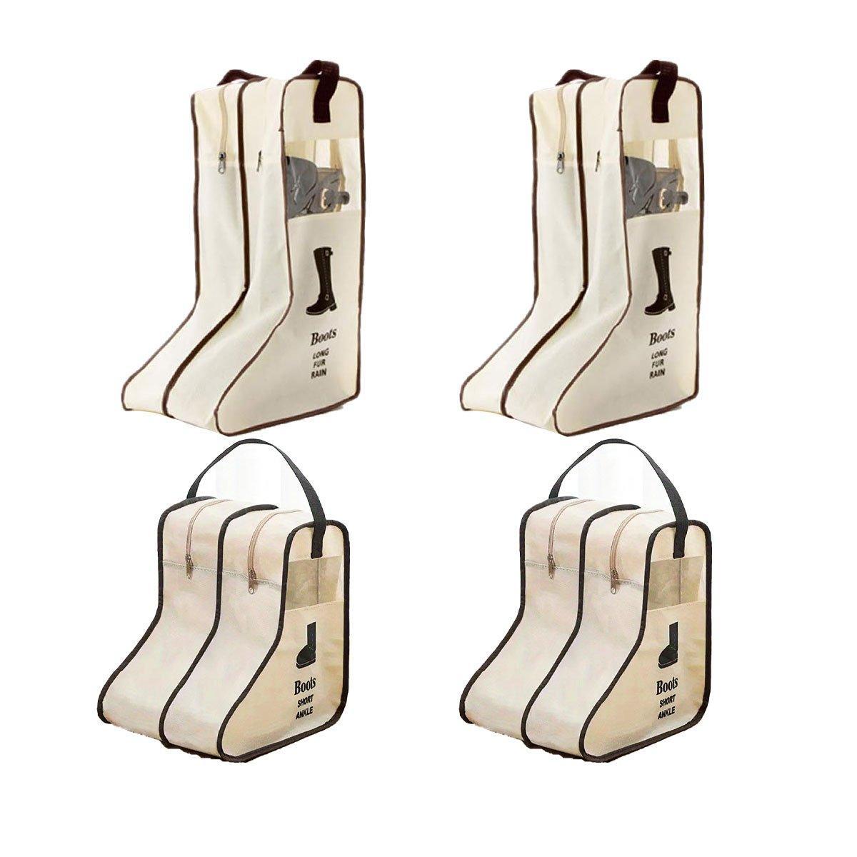 4PCS Beige Travel Shoe Bag Home Boot Storage Visual Dustproof Long Short Covers
