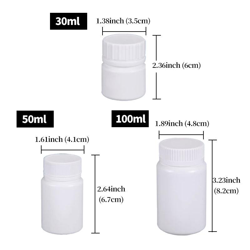 100pcs White Plastic Capsule Bottle Small Medicine Granule Packaging Container - 50ml