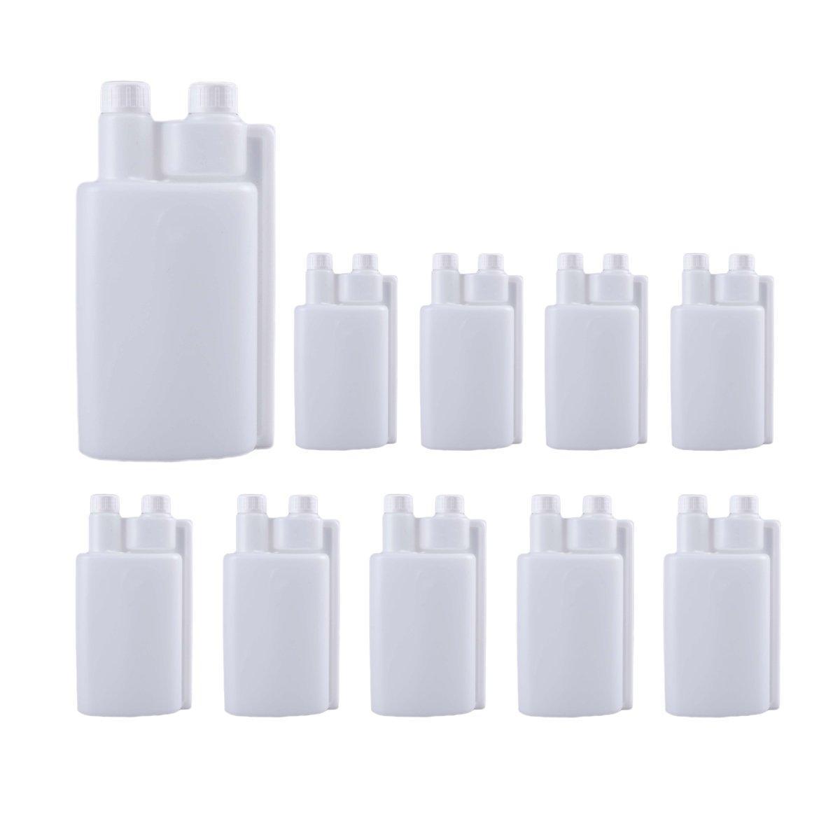 250-1000ml Plastic Twin Chamber Bottle with Tamper Evident Cap for Chemical Liquids - 10Pcs 1000ml