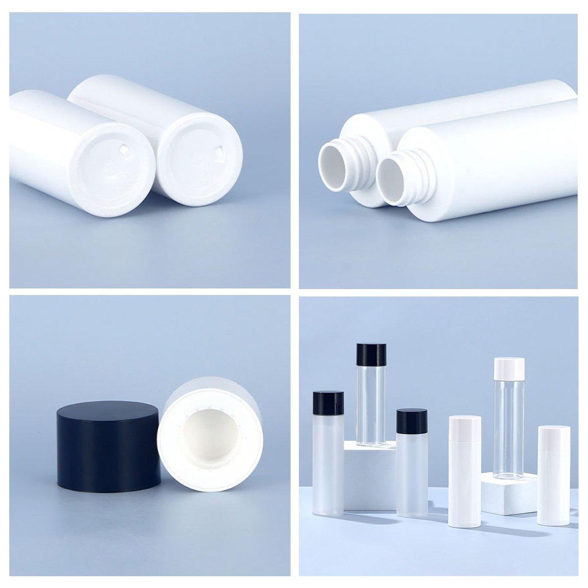 50/100/150ml Plastic Toner Lotion Bottles Refillable Travel Cosmetic Containers - White Lid + Transparent Bottle - 100ml