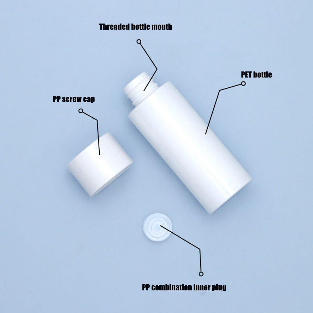 50/100/150ml Plastic Toner Lotion Bottles Refillable Travel Cosmetic Containers - Black Lid + White Bottle - 150ml