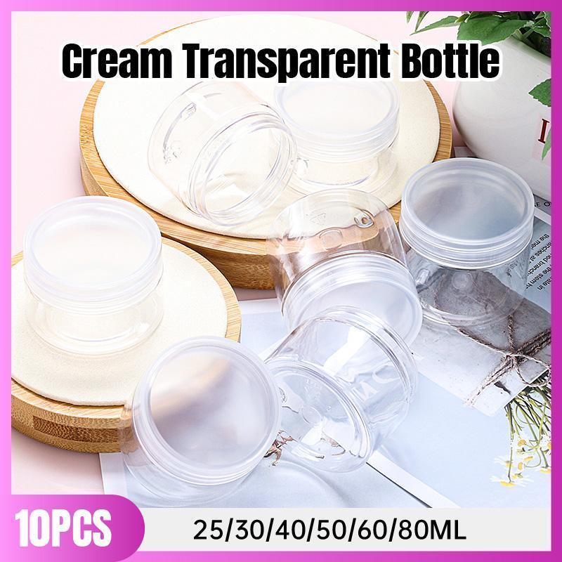 10pcs Transparent Wide Mouth Plastic Jars with Cap Skin Care Cream Containers - 25ml