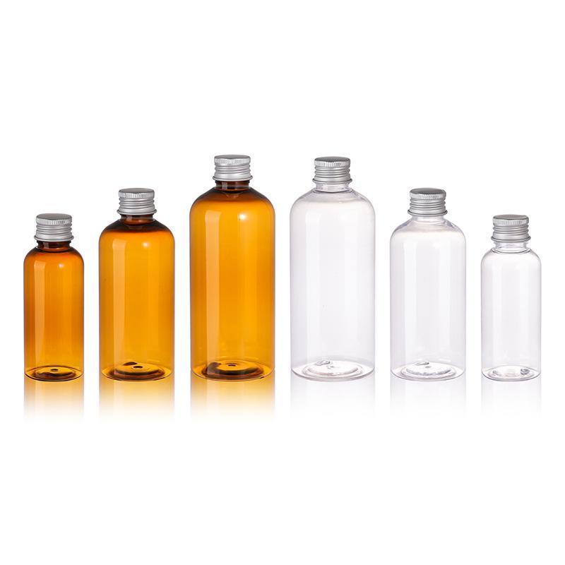 20pcs Brown Transparent Cosmetic Bottles with Aluminum Lids for Packaging - Transparent-100ml