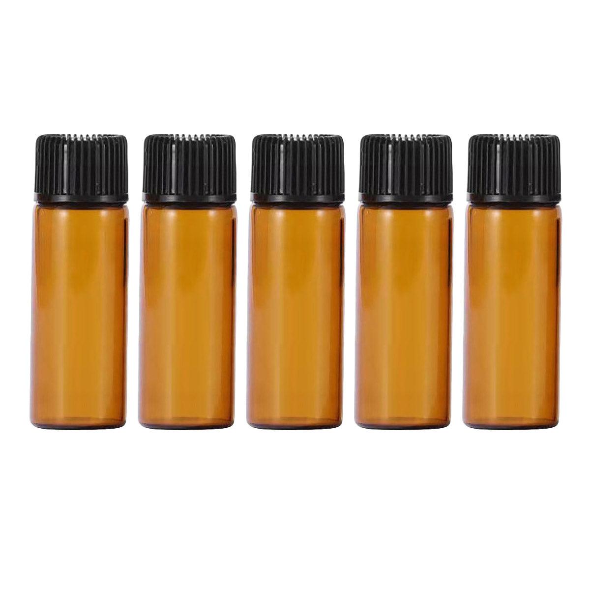 5pcs 2ml-5ml Amber Glass Orifice Reducer Bottles Sample Vial Dram Essential Oils - 2ml