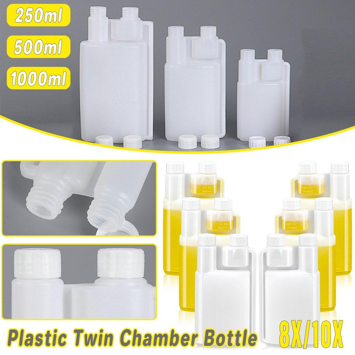 250-1000ml Plastic Twin Chamber Bottle with Tamper Evident Cap for Chemical Liquids - 8Pcs 250ml