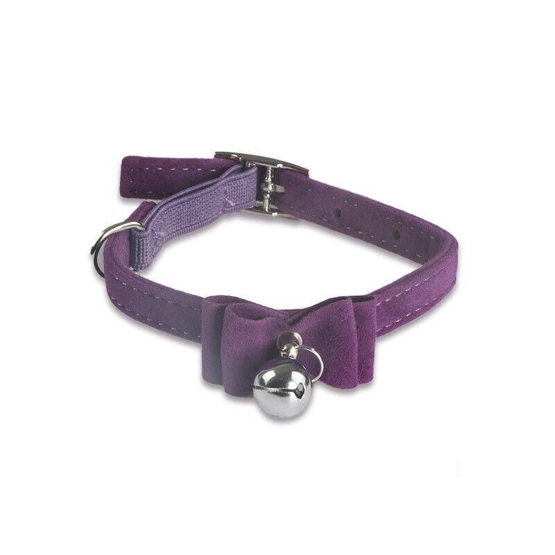 1× Adjustable Suede Cat Collar with Bow Bell Pink Blue Black Red - Brown