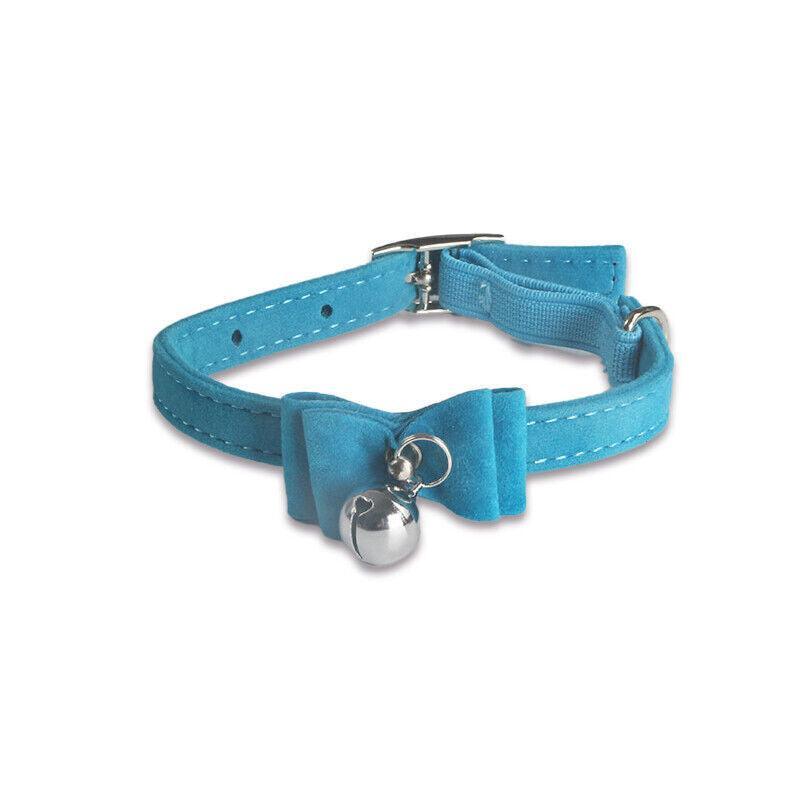 1× Adjustable Suede Cat Collar with Bow Bell Pink Blue Black Red - Dark Red