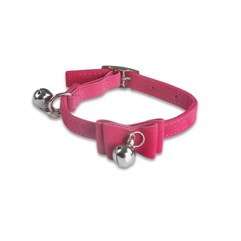 1× Adjustable Suede Cat Collar with Bow Bell Pink Blue Black Red - Rose Red