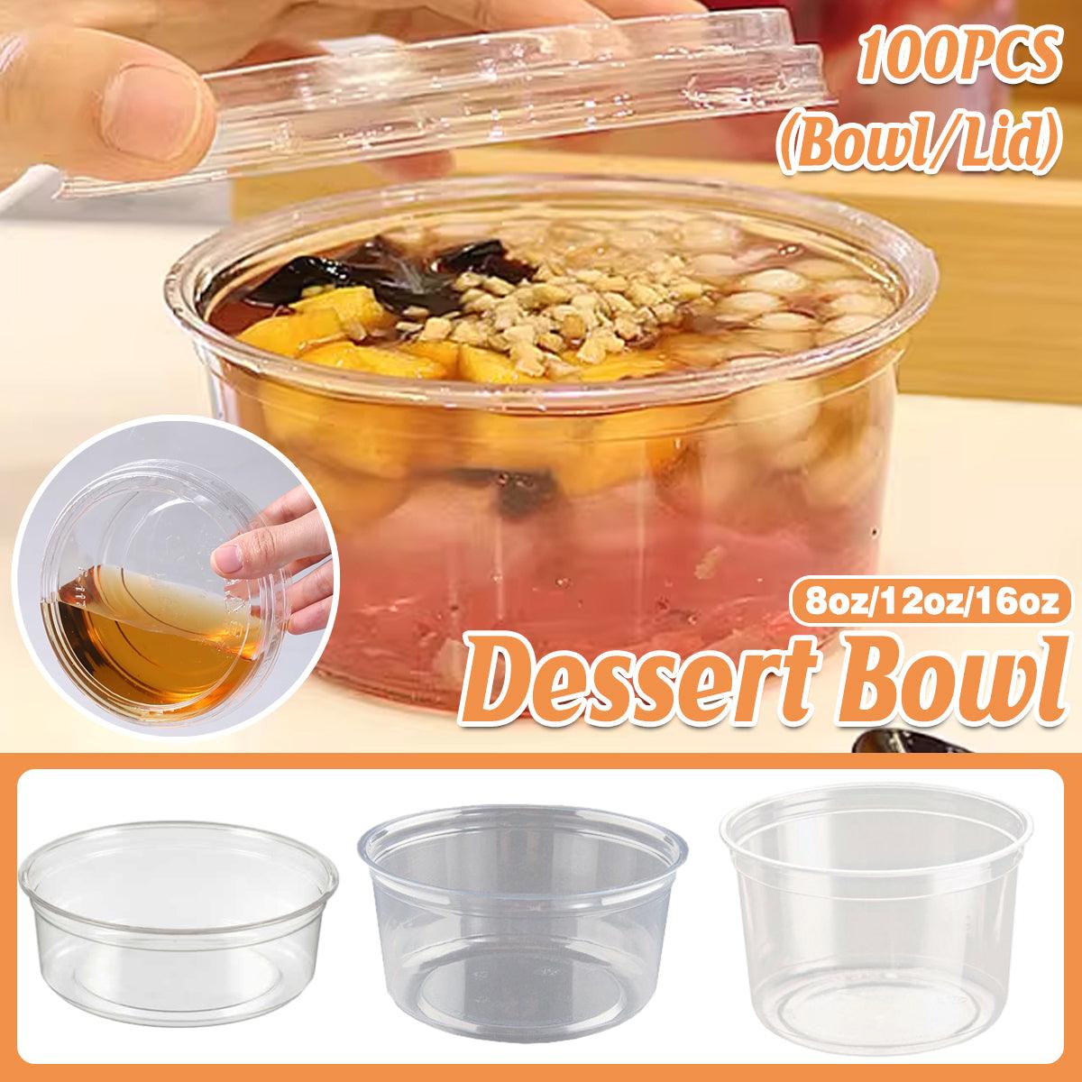 100PCS Transparent Packing Box With Cover Plastic Dessert Bowl Food Container - 16oz Bowl