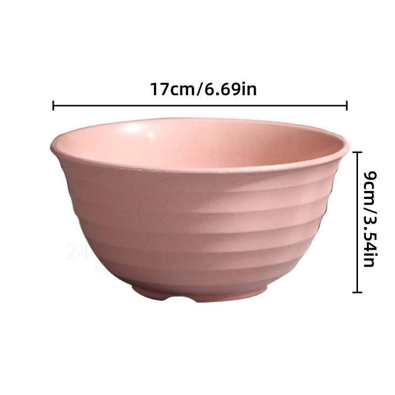 4pcs Wheat Straw Rice Bowl Round Noodle Bowl Drop Proof Kitchen Tableware Set