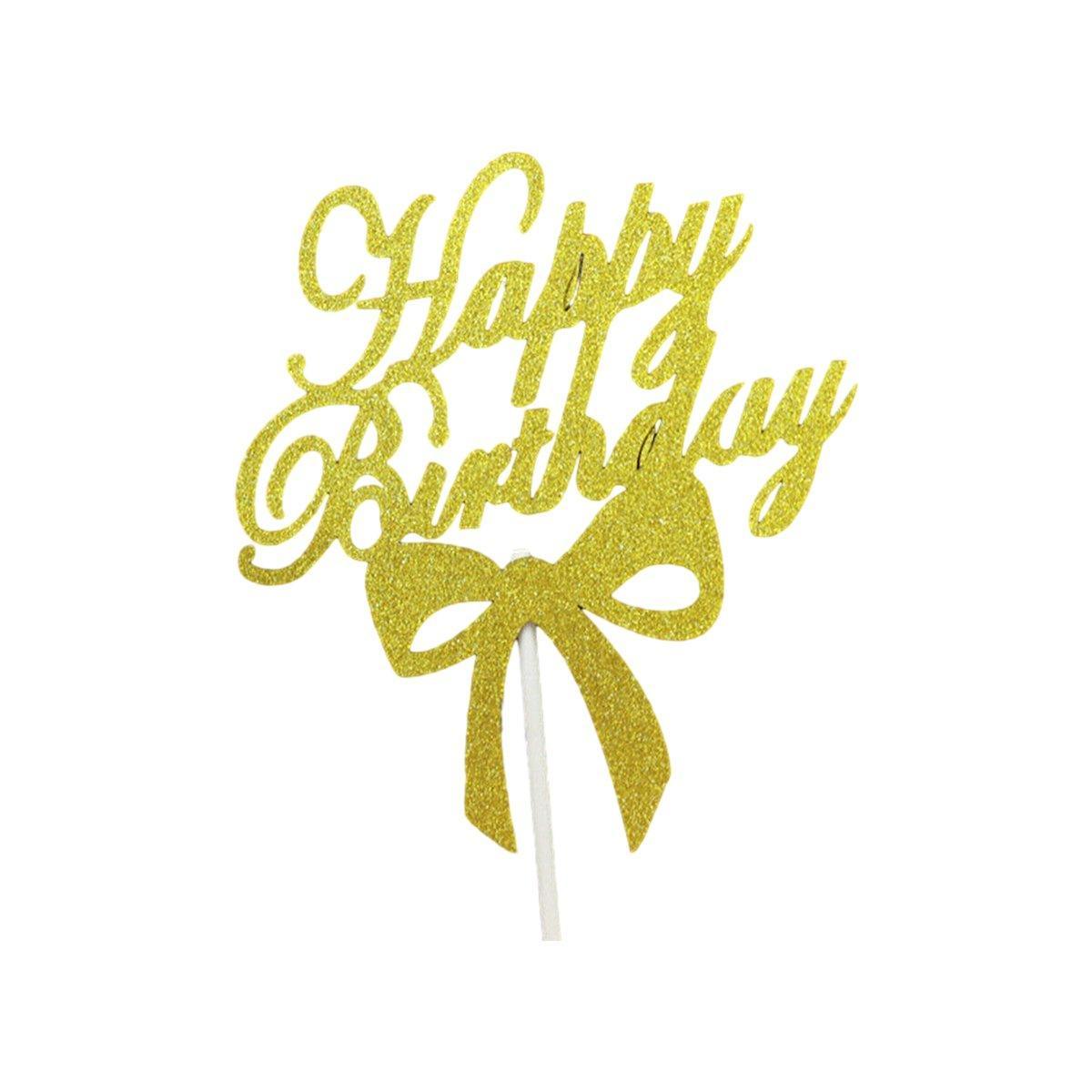 Happy Birthday Cake Topper Colour Printed Acrylic Party Decorations - Black-Bowknot