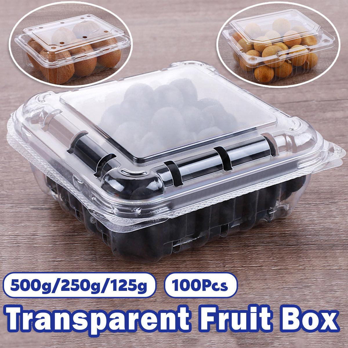 100pcs Transparent Plastic Fruit Box with Tape Cover Storage Packaging for Fruit - 125g