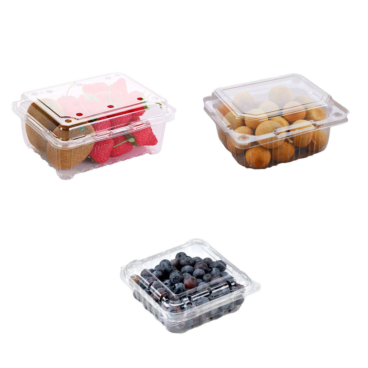 100pcs Transparent Plastic Fruit Box with Tape Cover Storage Packaging for Fruit - 250g