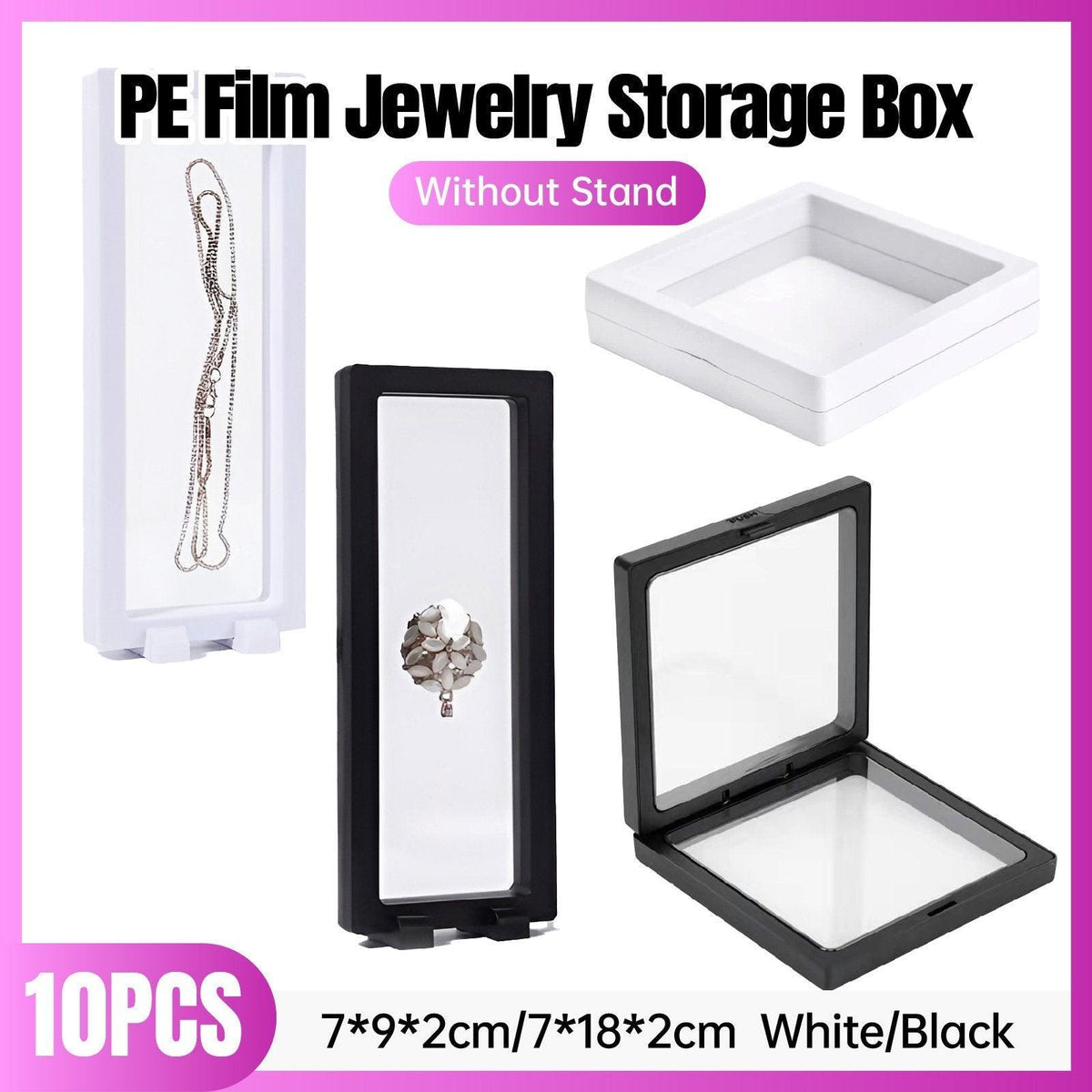 10pcs Transparent PE Film Display Box Jewelry Packaging Storage Box Container - 7-9-2-Black