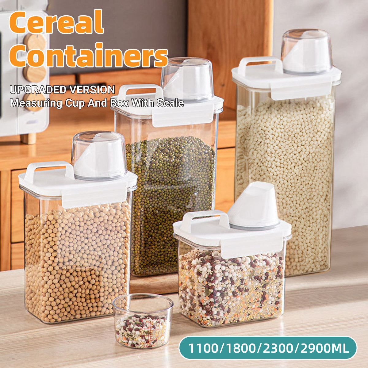 Sealed Household Grain Storage Box Transparent Rice Bucket Kitchen Storage - 1100ml