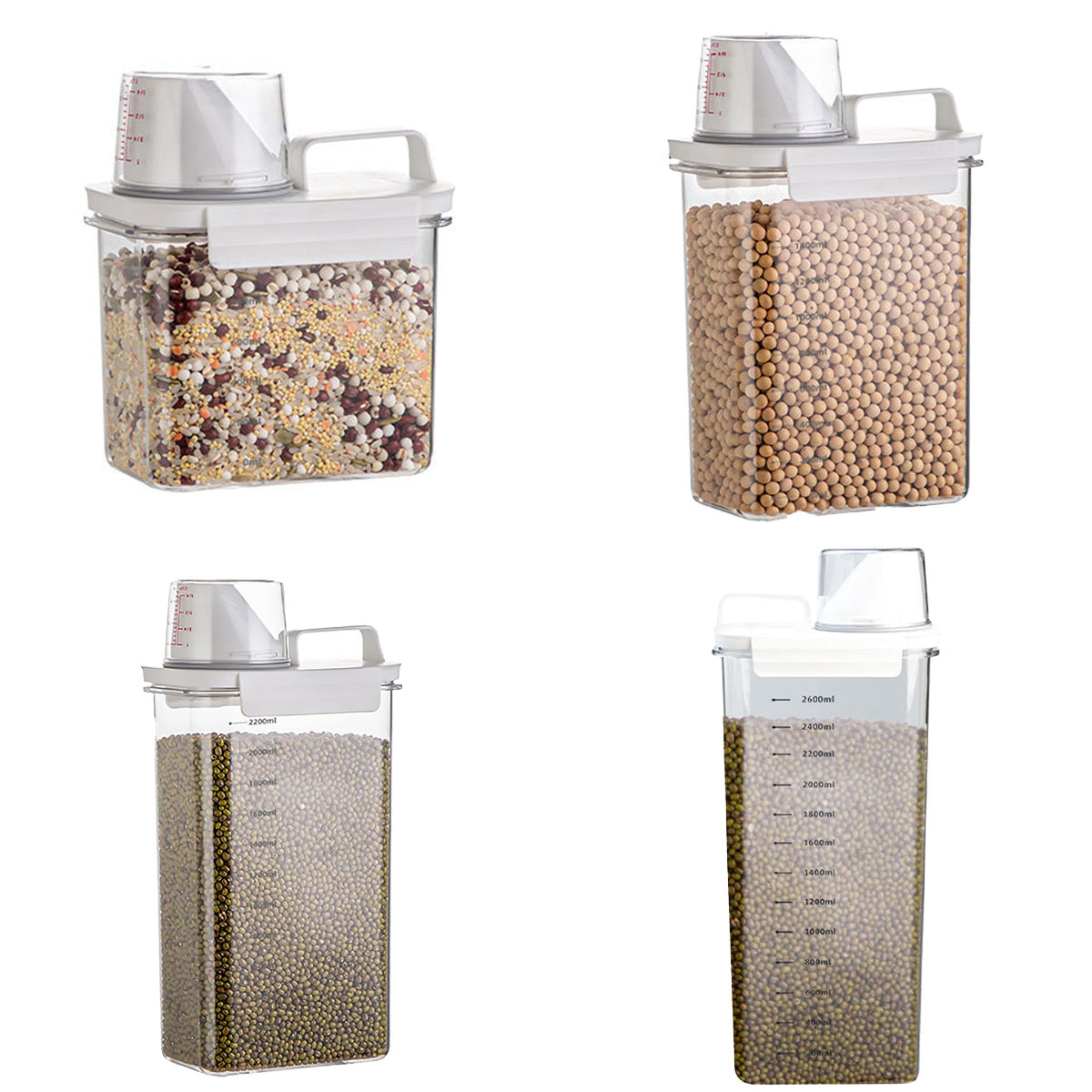 Sealed Household Grain Storage Box Transparent Rice Bucket Kitchen Storage - 1800ml