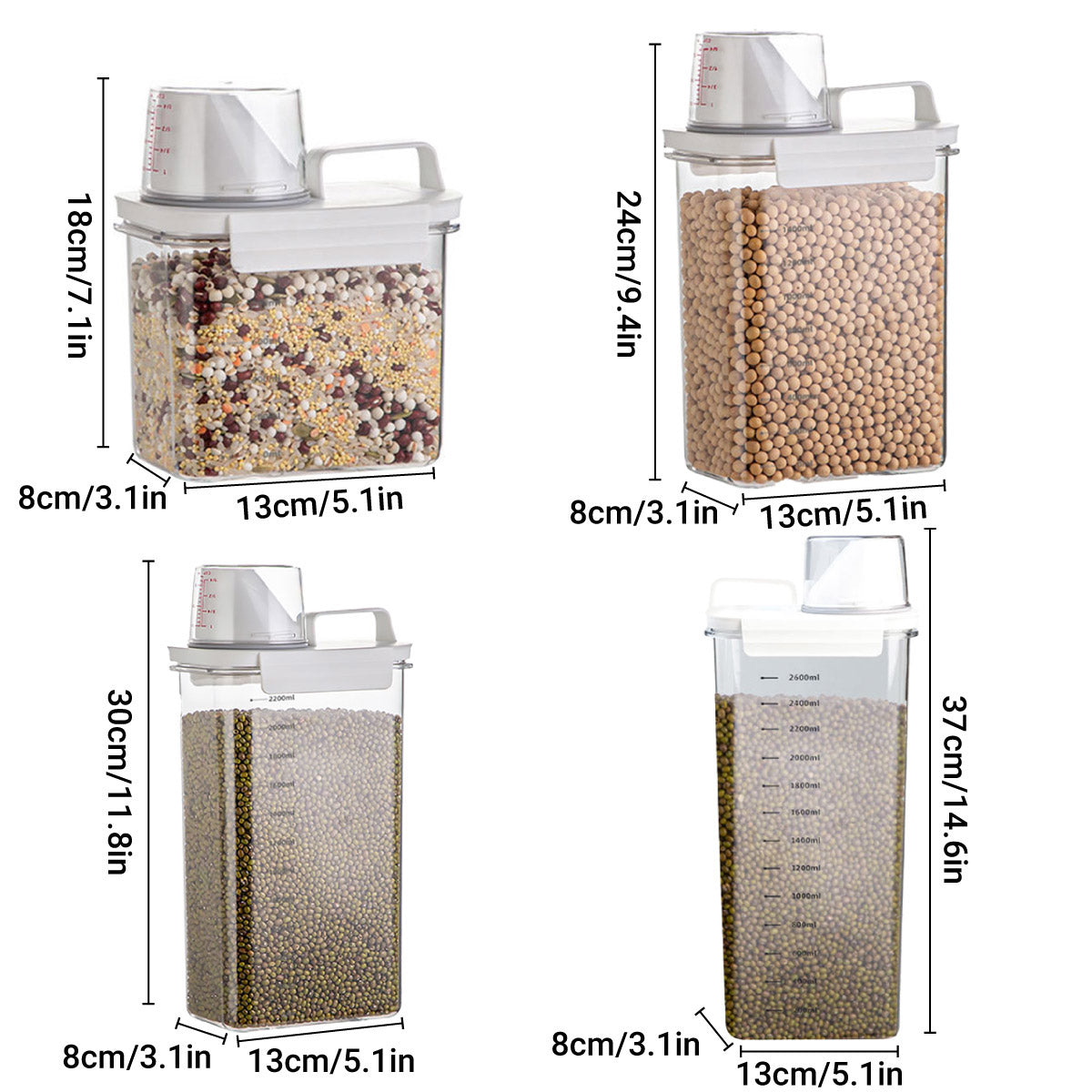 Sealed Household Grain Storage Box Transparent Rice Bucket Kitchen Storage - 1800ml