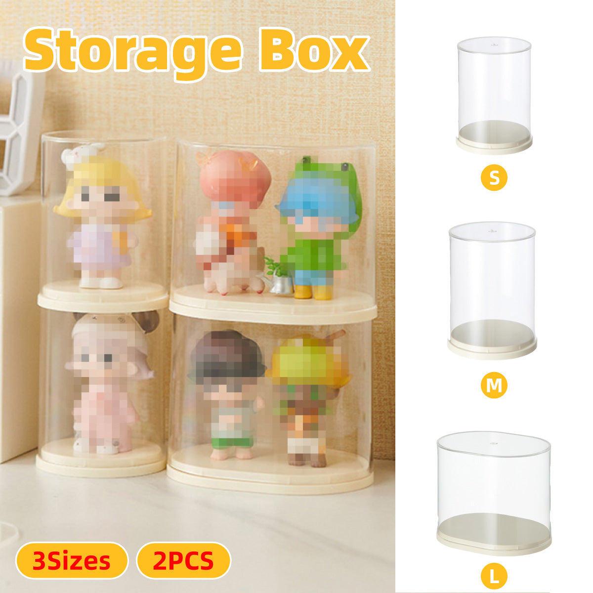 2pcs Clear Acrylic Display Case Transparent Box for Collectibles Dolls Figures - L