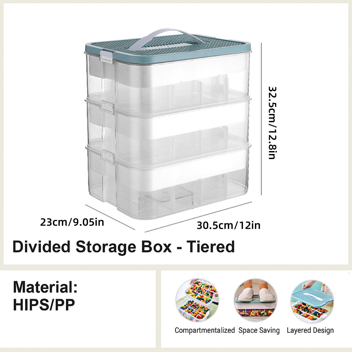 3Layer Storage Box Large Capacity Toy Organizer Building Block Storage Container - Green