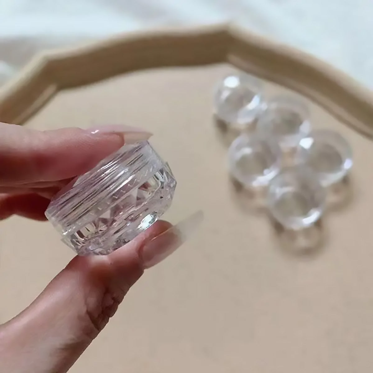 Cosmetic Cream Jar Bottle 50PCS 5g Transparent Round Refillable Sample Container - White Flat Lid Jar