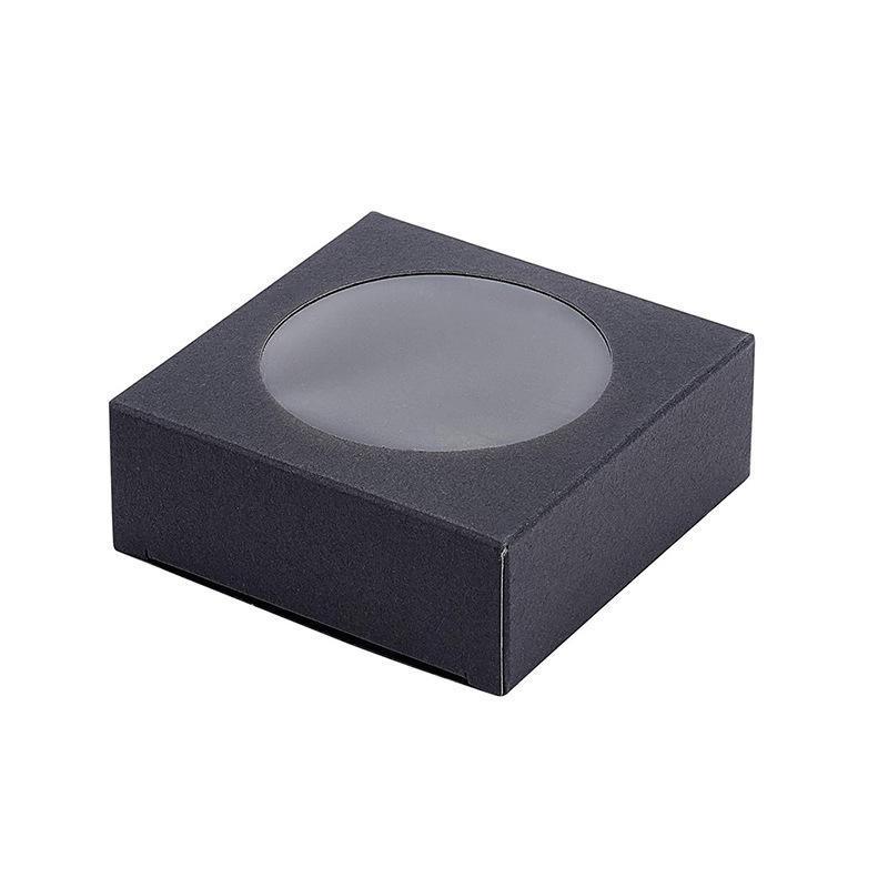 50PCS Handmade Soap Paper Box Round Window Kraft Black White Candy Biscuit Box - Black-50pcs 9*9*1.5CM