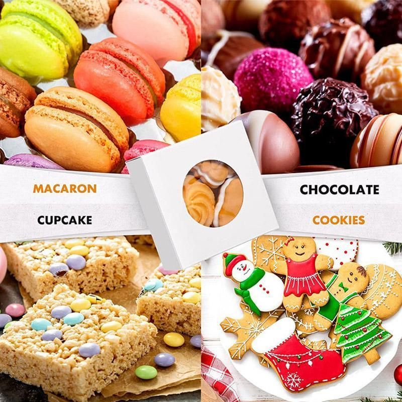50PCS Handmade Soap Paper Box Round Window Kraft Black White Candy Biscuit Box - Khaki-50pcs 8*8*3CM