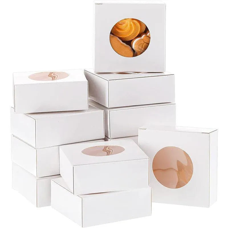 50PCS Handmade Soap Paper Box Round Window Kraft Black White Candy Biscuit Box - Khaki-50pcs 8*8*3CM