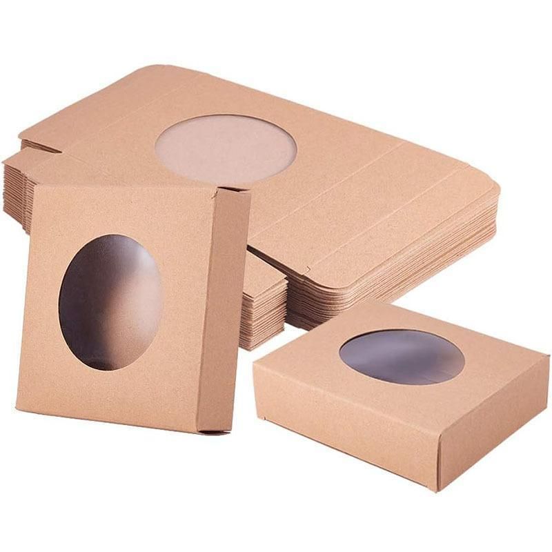 50PCS Handmade Soap Paper Box Round Window Kraft Black White Candy Biscuit Box - Khaki-50pcs 8*8*3CM