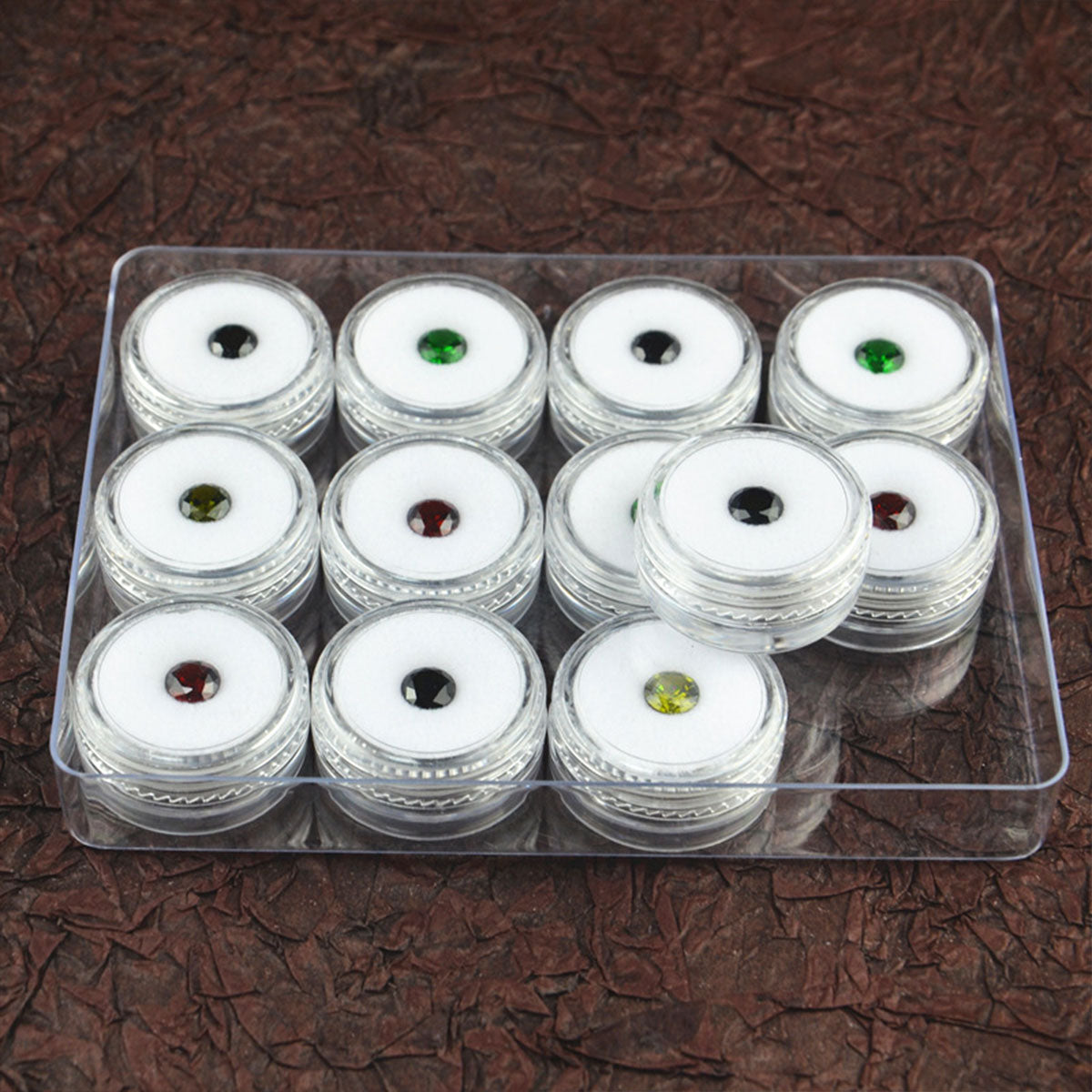 Transparent Round Gemstone Display Box Organizer Case with Lid Storage Packaging - Black