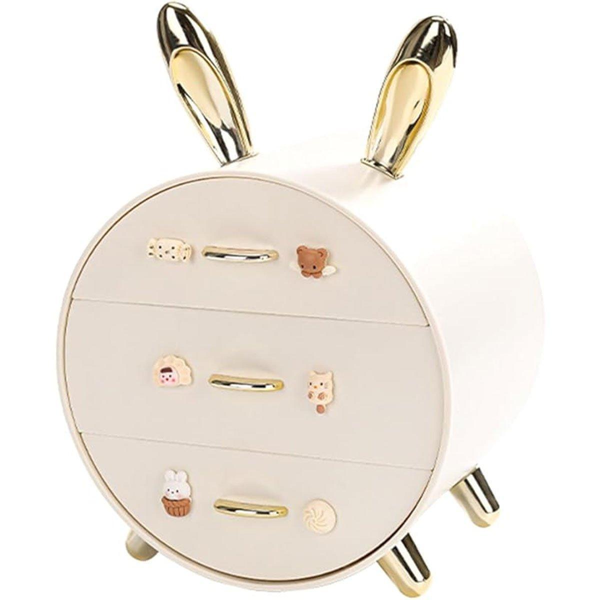 Large Multi-functional Makeup Storage Organizer Rabbit Decor Drawer Cosmetic Box - Colour