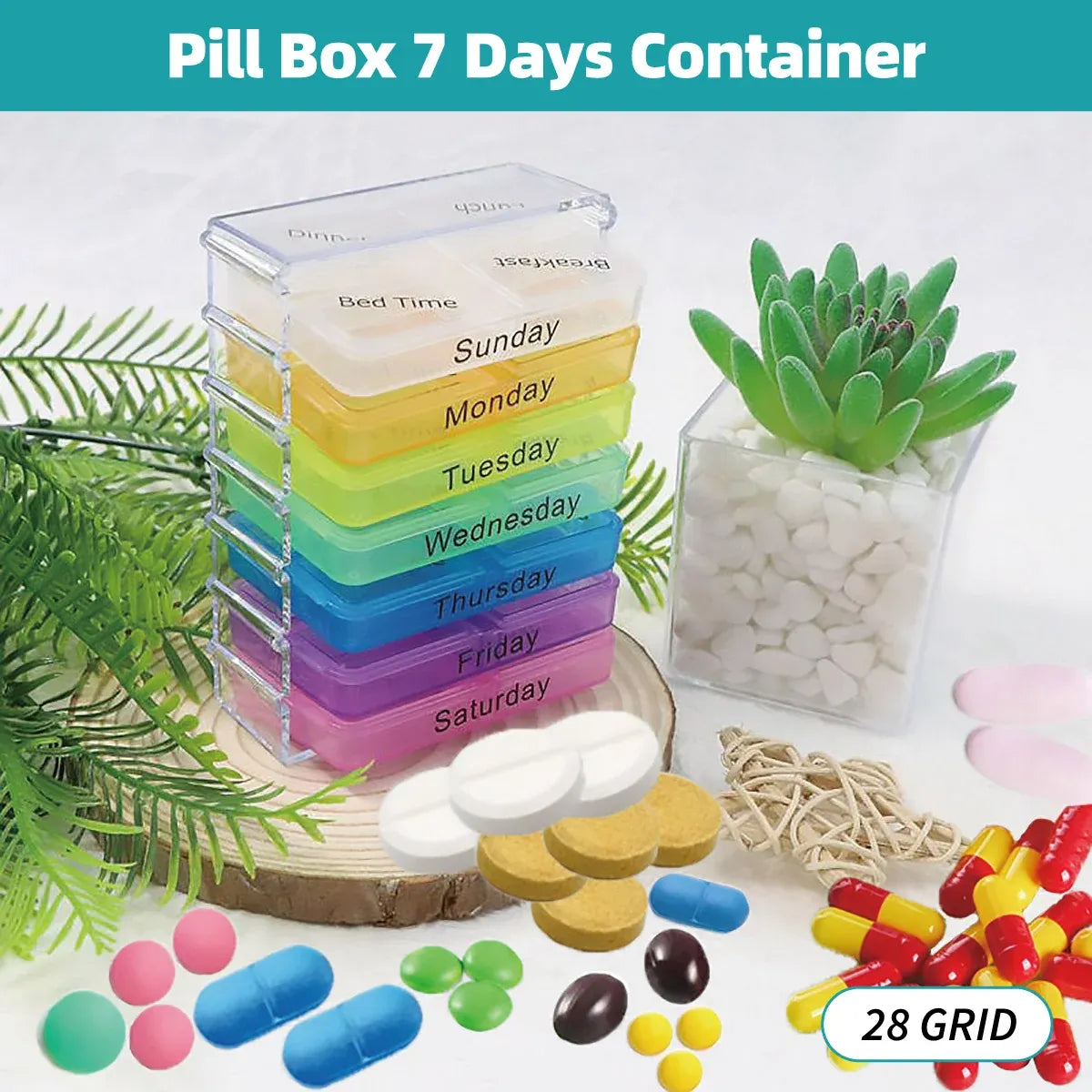1-Piece Weekly Pill Organiser with Removable Daily Trays