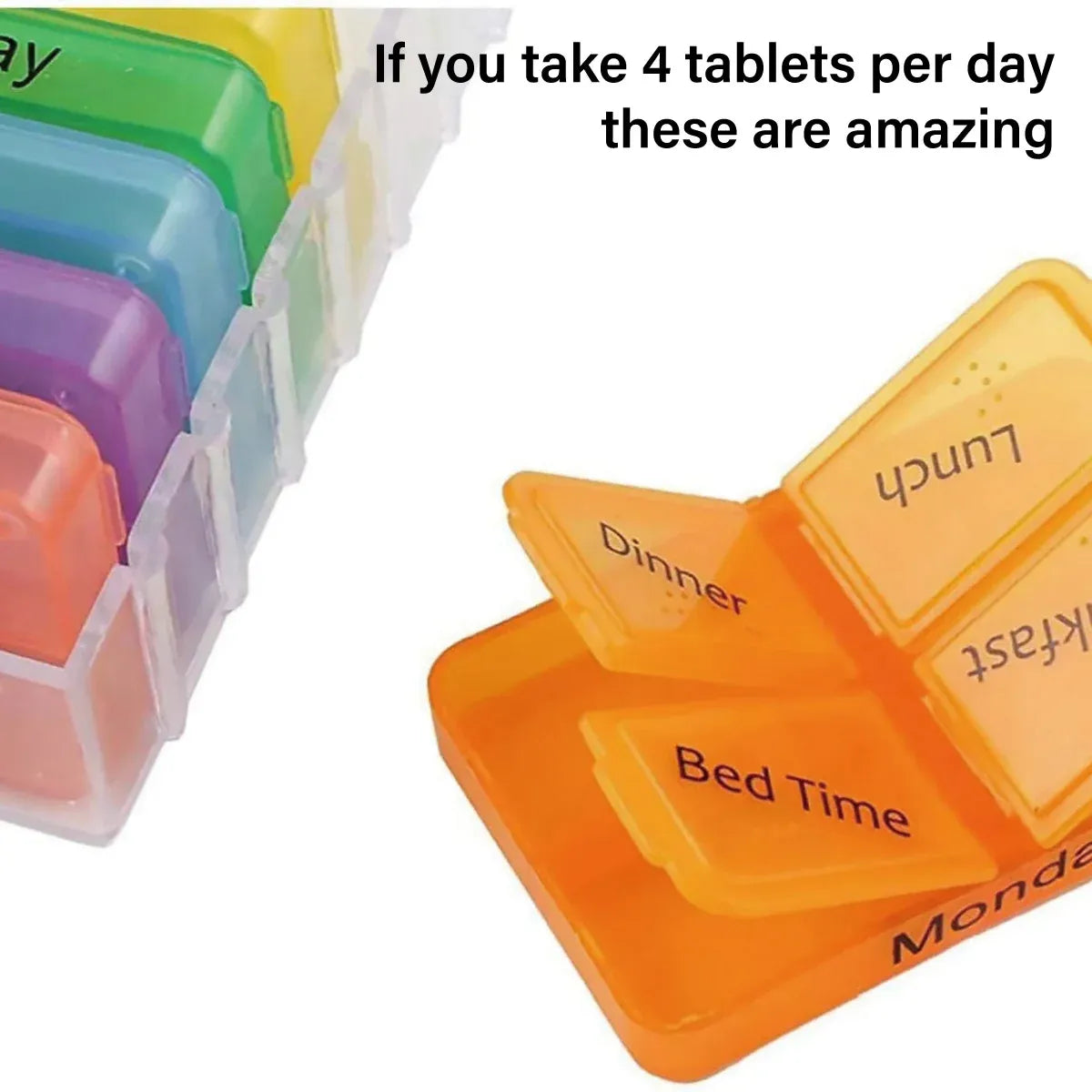 1-Piece Weekly Pill Organiser with Removable Daily Trays
