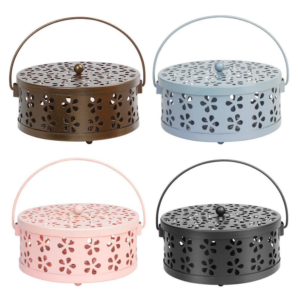 Iron Mosquito Incense Box Fireproof Tray Stand Indoor Household Incense Holder - Pink