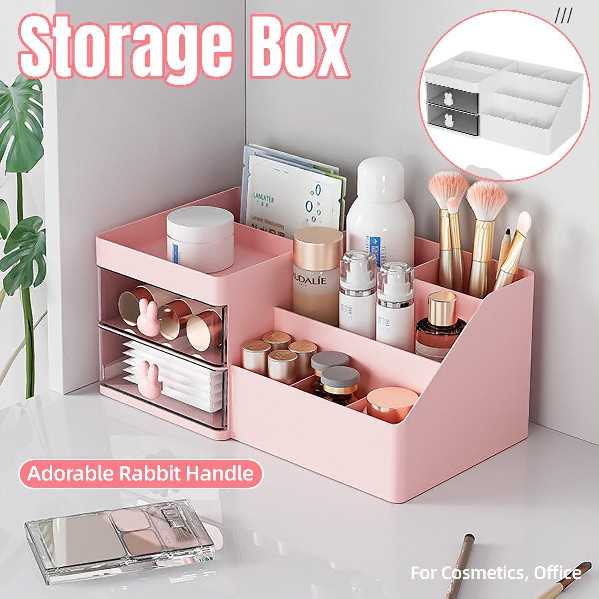 Cartoon Drawer Type Cosmetic Jewelry Storage Box Desktop Student Stationery Box - Pink