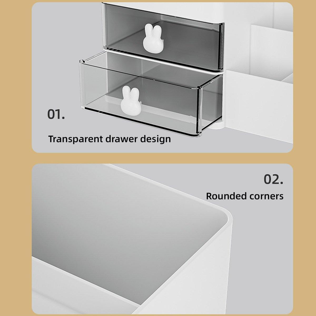 Cartoon Drawer Type Cosmetic Jewelry Storage Box Desktop Student Stationery Box - Pink