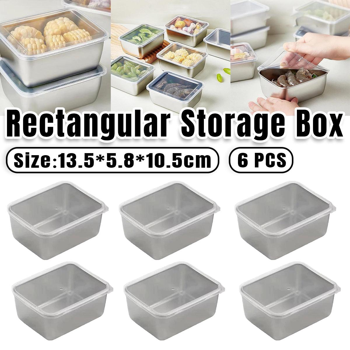 6pcs Stainless Steel Food Storage Box Refrigerator Crisper Rectangle Container