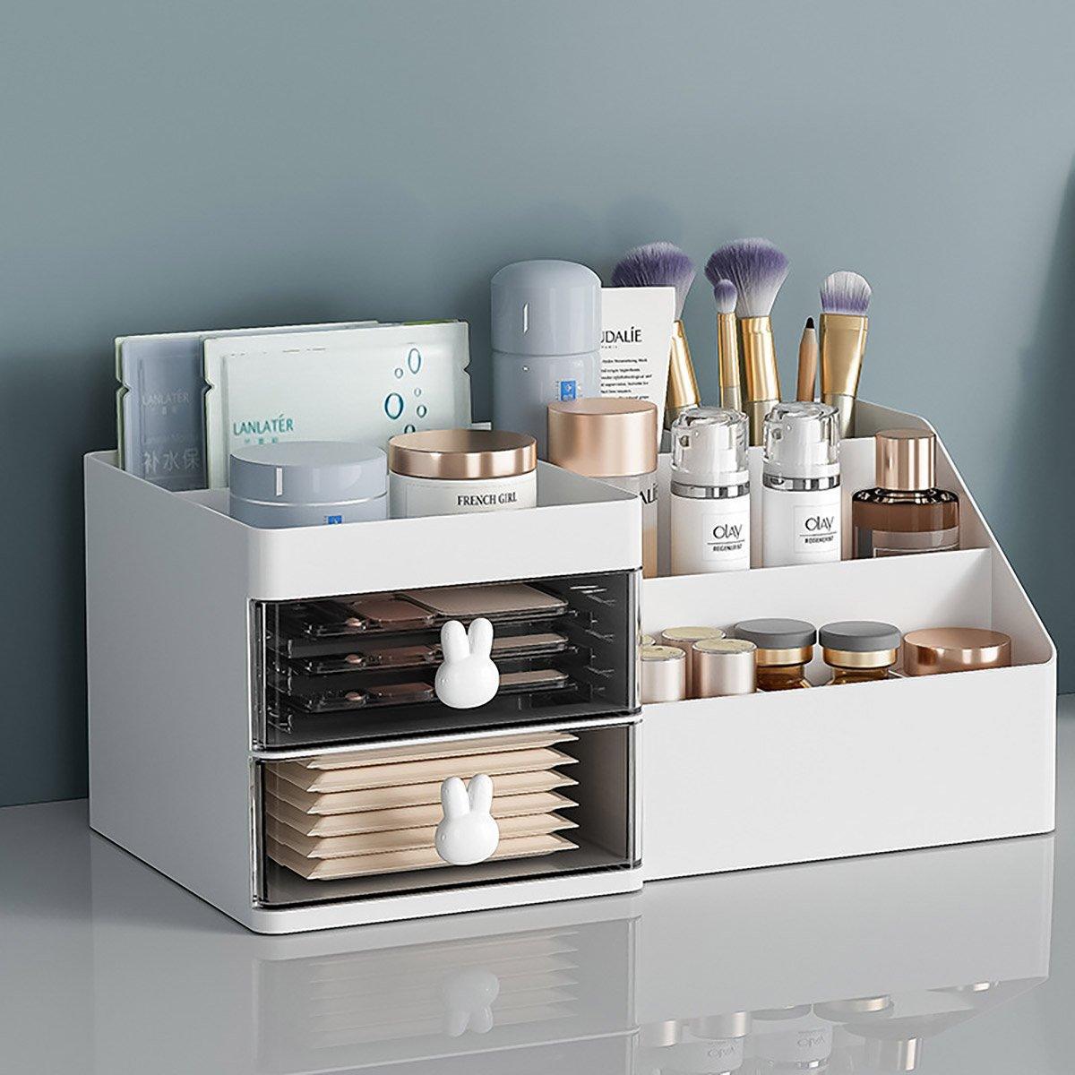 Cartoon Drawer Type Cosmetic Jewelry Storage Box Desktop Student Stationery Box - White