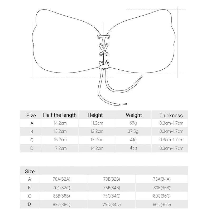 Strapless Backless Invisible Bra Push Up Stick On Silicone Lingerie Adjustable Nude - D