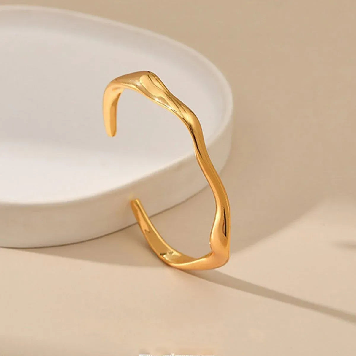 1-Piece Gold-Tone Wavy Open Cuff Bracelet