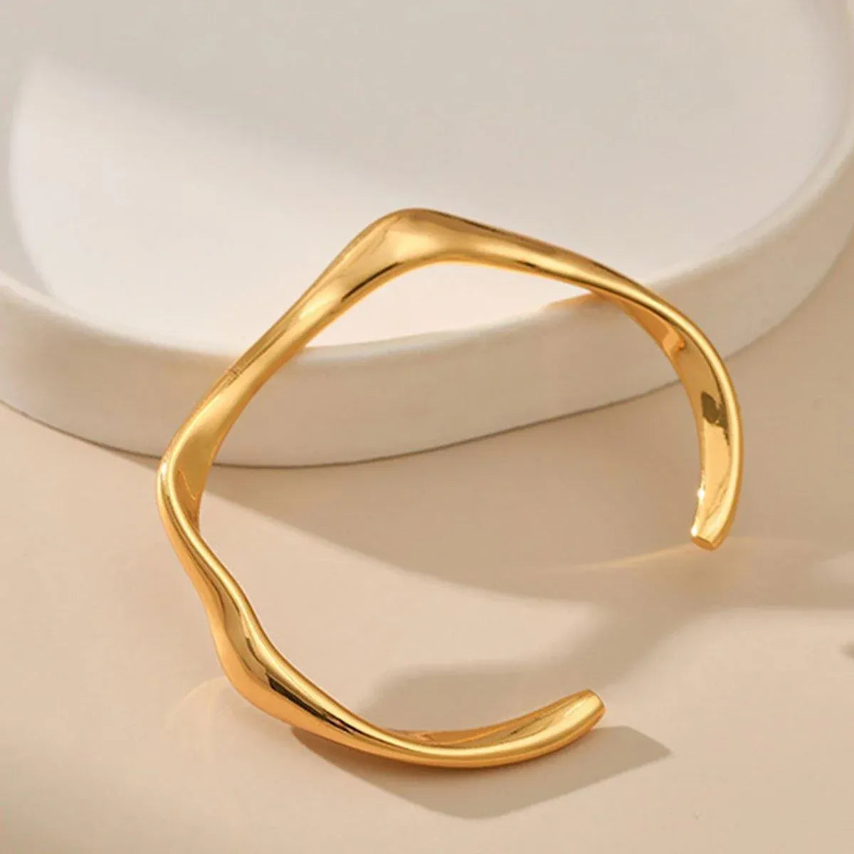 1-Piece Gold-Tone Wavy Open Cuff Bracelet