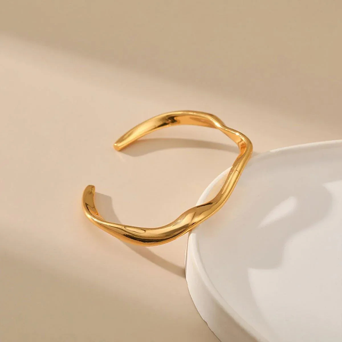 1-Piece Gold-Tone Wavy Open Cuff Bracelet