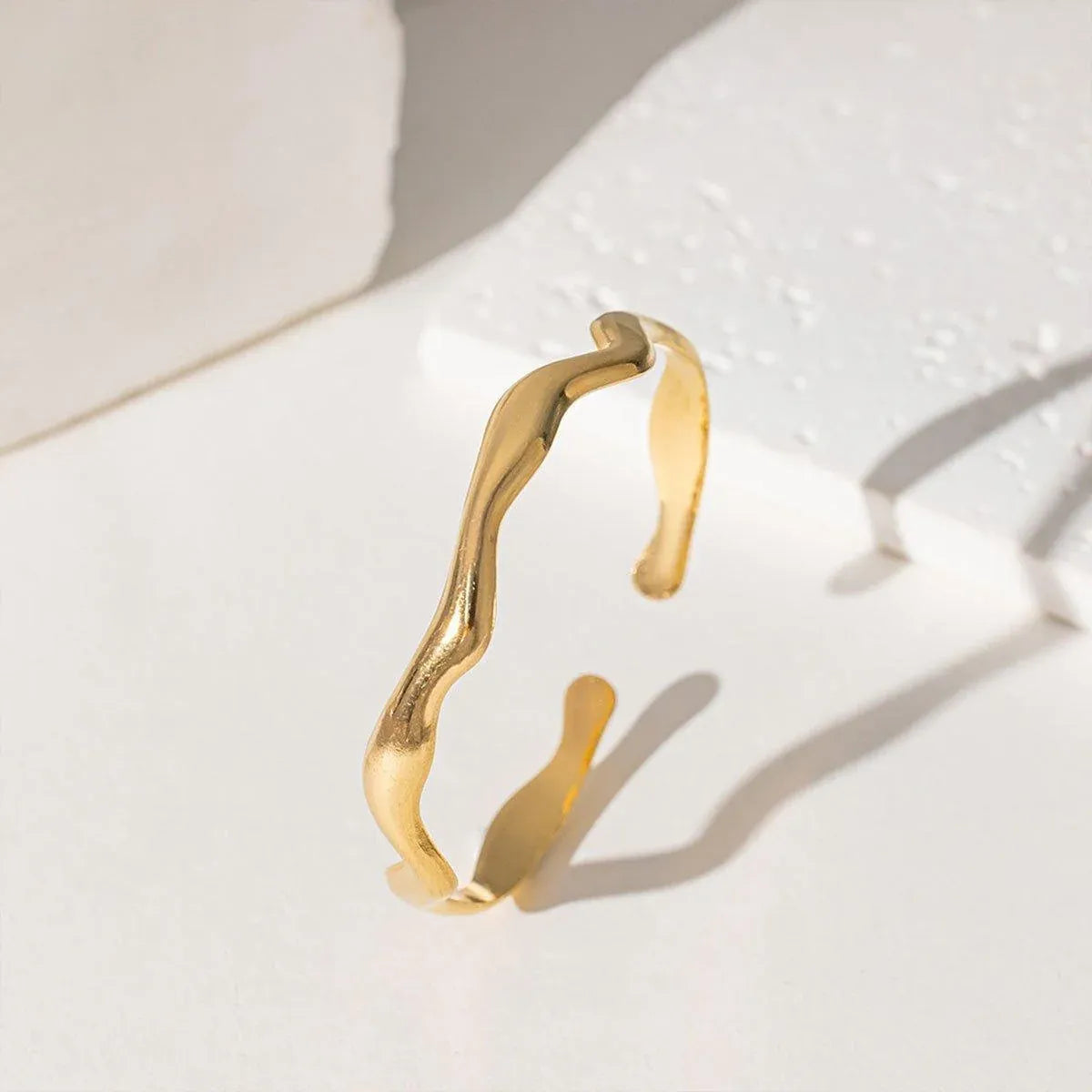 1-Piece Gold-Tone Wavy Open Cuff Bracelet