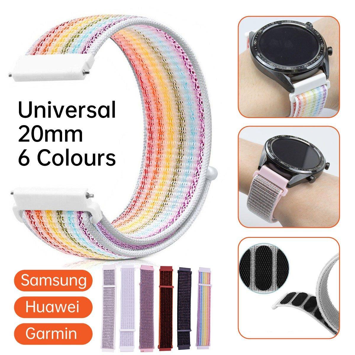 20mm Nylon Braided Sport Loop Velcro Watch Band Strap Compatible Replacement - White