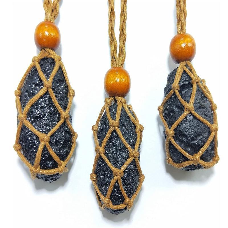 L Size Empty Stone Holder Necklace Crystal Quartz Gemstone Cage Rope Cord Pendant DIY - Brown