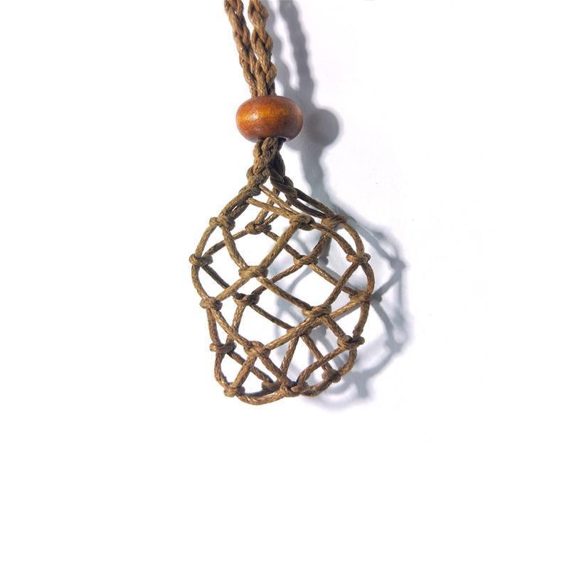 L Size Empty Stone Holder Necklace Crystal Quartz Gemstone Cage Rope Cord Pendant DIY - Brown