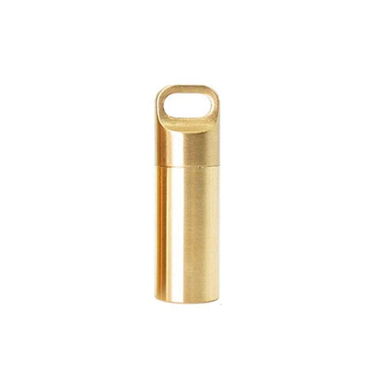 Waterproof Pill Box Case Bottle Brass Container Keyring Medicine Capsule Holder - L
