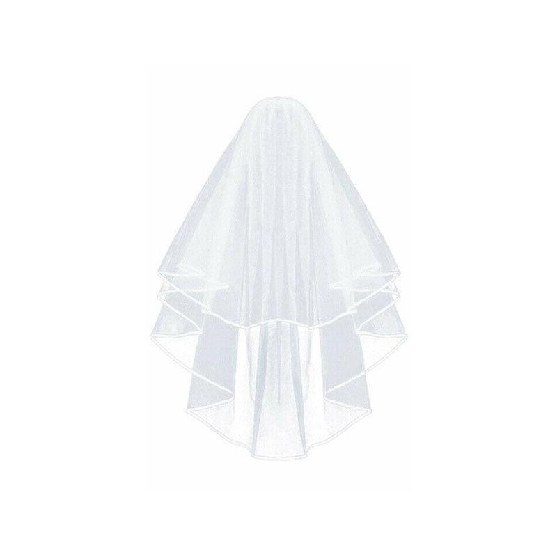 Bridal 2 Layer Wedding Veil with Comb Satin Edge Short Tulle for Women White Ivory - Beige