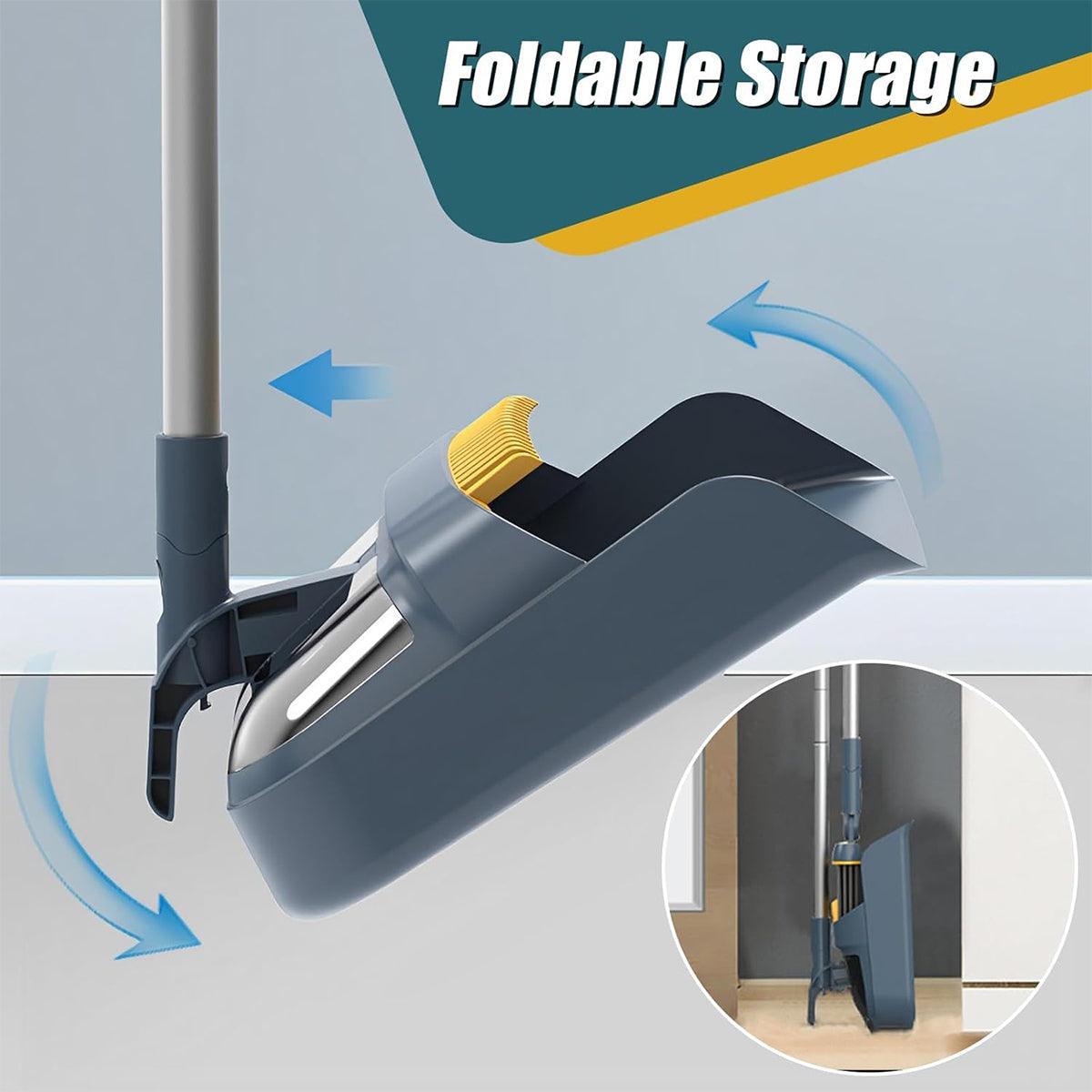 Folding Broom Dustpan Set Rotating Household Sweeping Hair Removal Cleaning Tool - White