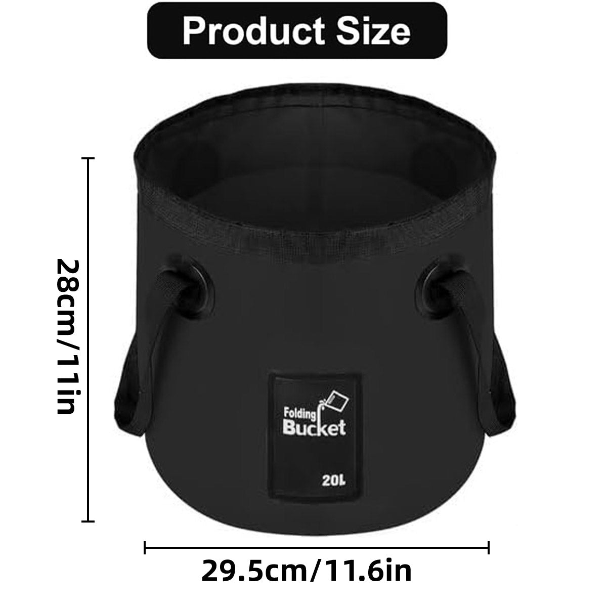 20L Portable Folding Bucket Water Container Camping Hiking Fishing Water Storage - Black